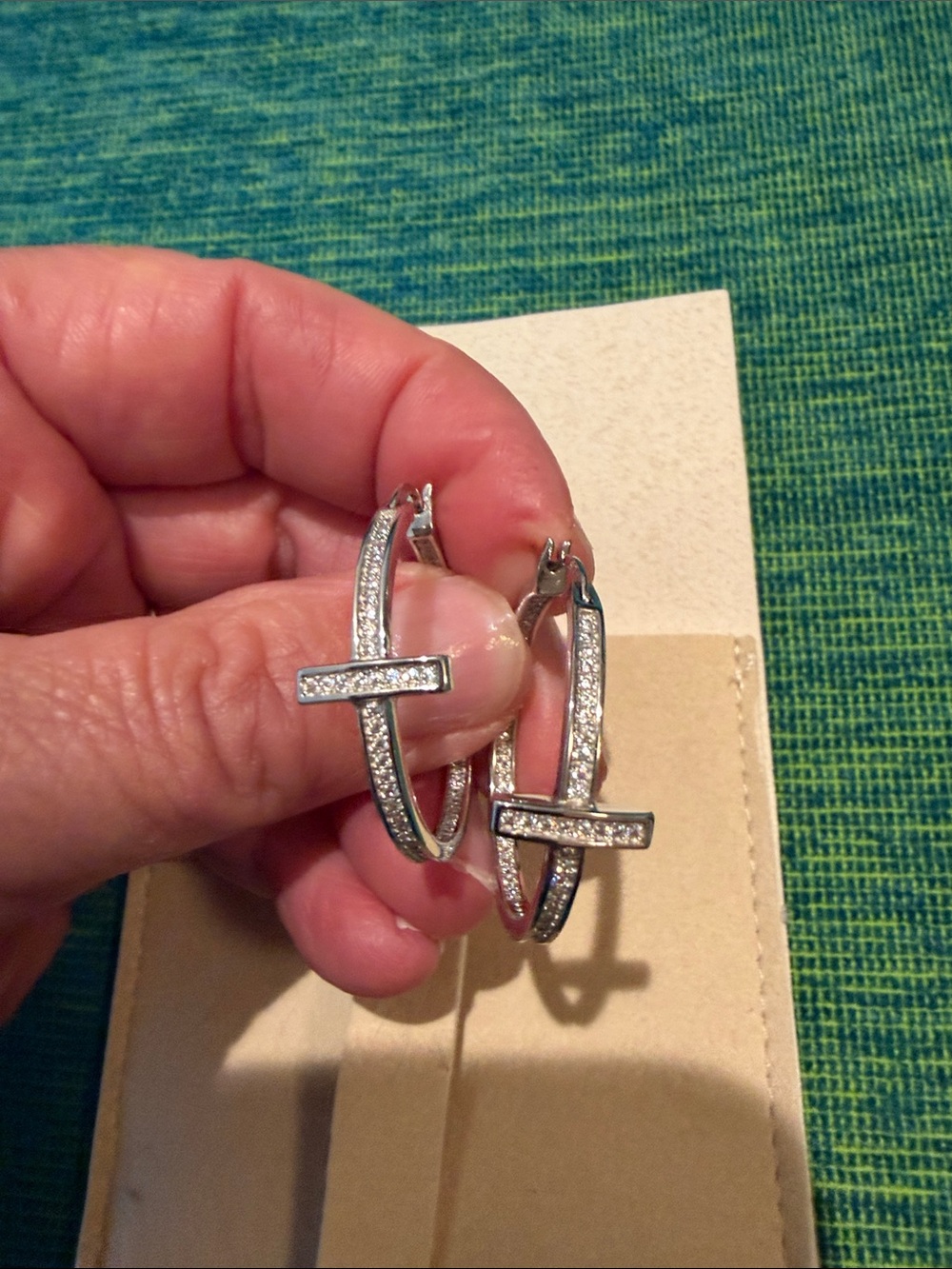Silver Pavé Cross Bar Hoop Earrings - SHAE